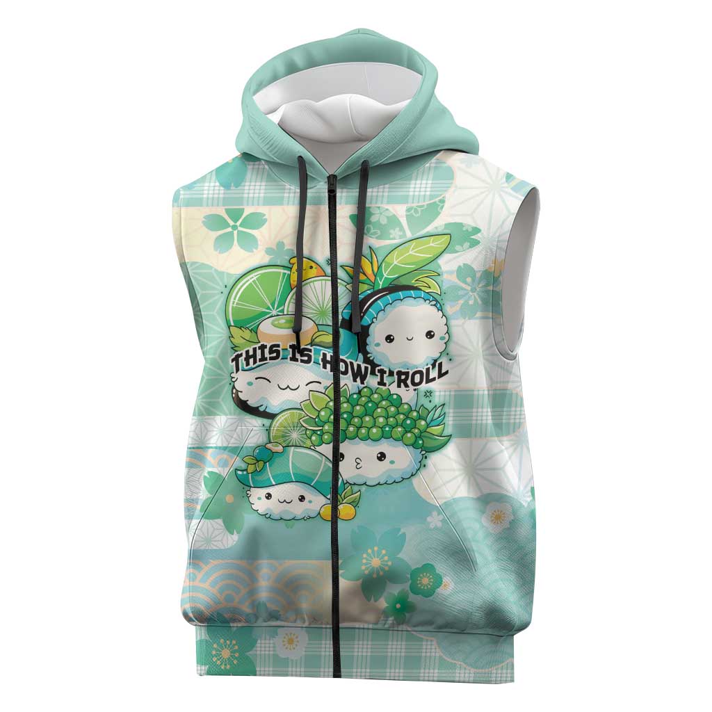 Personalized Japanese Kawaii Sushi Sleeveless Zip Hoodie Green Wagara Palaka This Is How I Roll LT9 Green - Polynesian Pride