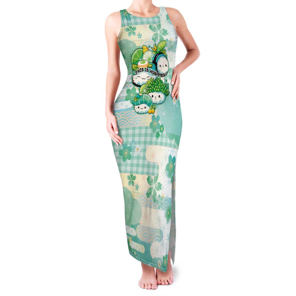 Personalized Japanese Kawaii Sushi Tank Maxi Dress Green Wagara Palaka This Is How I Roll LT9 Women Green - Polynesian Pride