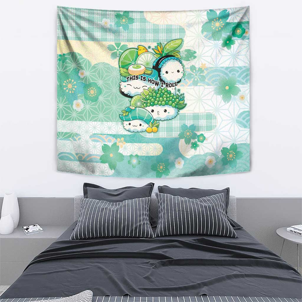 Japanese Kawaii Sushi Tapestry Green Wagara Palaka This Is How I Roll LT9 - Polynesian Pride