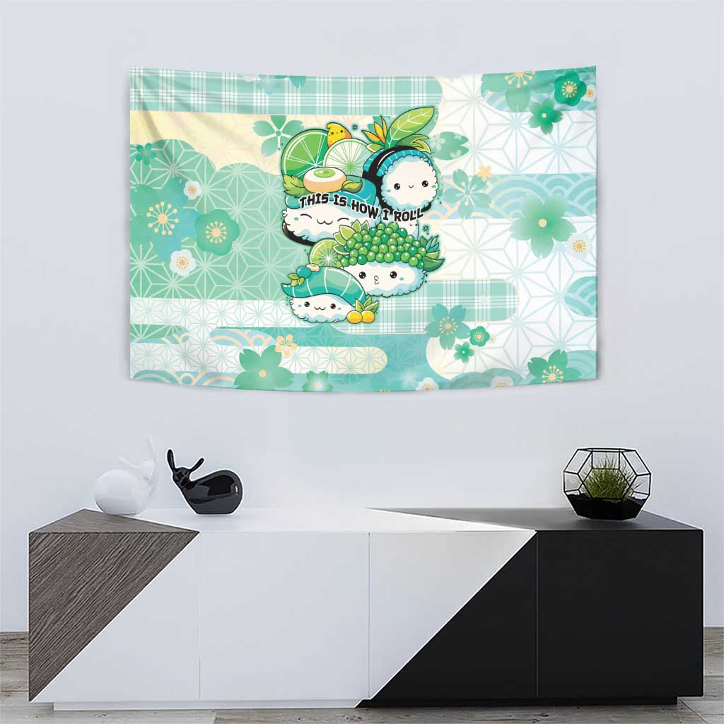 Japanese Kawaii Sushi Tapestry Green Wagara Palaka This Is How I Roll LT9 - Polynesian Pride
