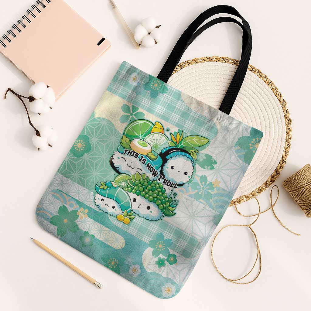 Japanese Kawaii Sushi Tote Bag Green Wagara Palaka This Is How I Roll LT9 Black Strap One Size Green - Polynesian Pride