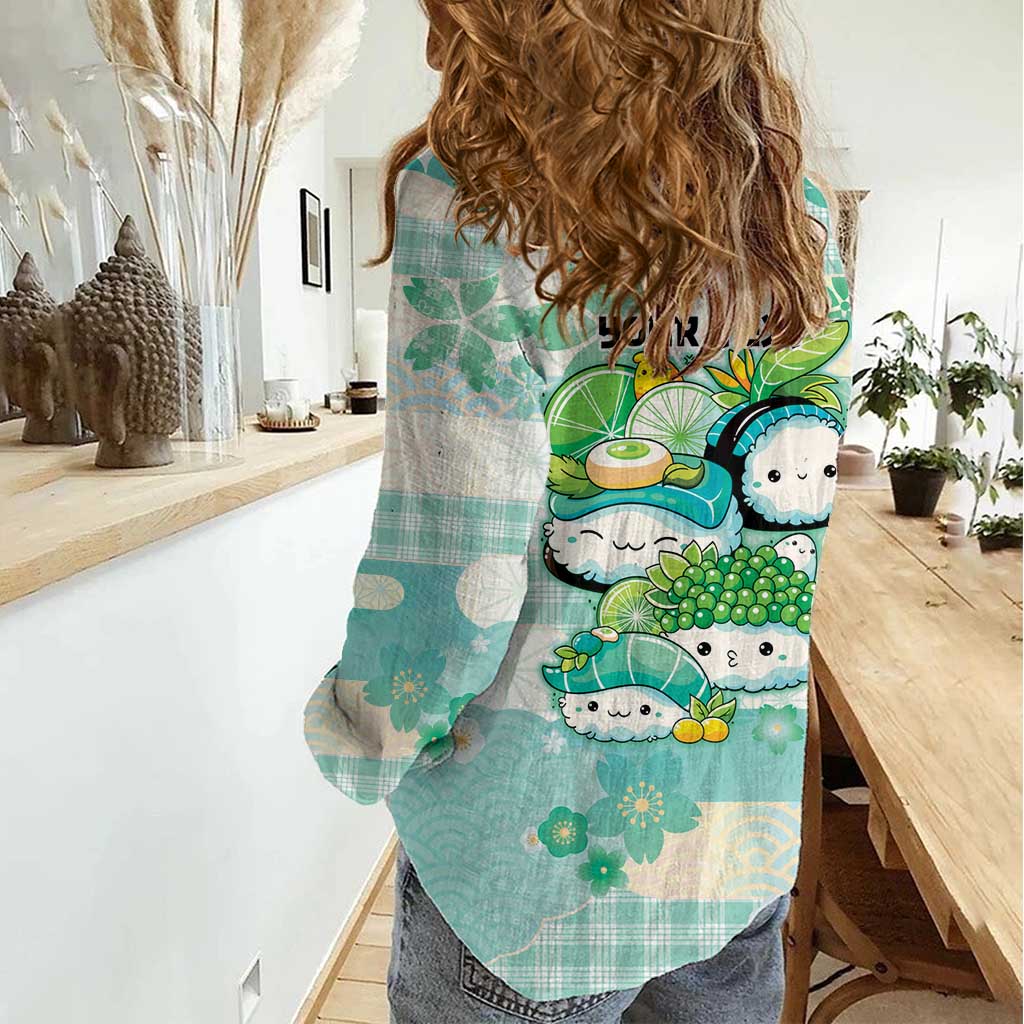 Personalized Japanese Kawaii Sushi Women Casual Shirt Green Wagara Palaka This Is How I Roll LT9 - Polynesian Pride