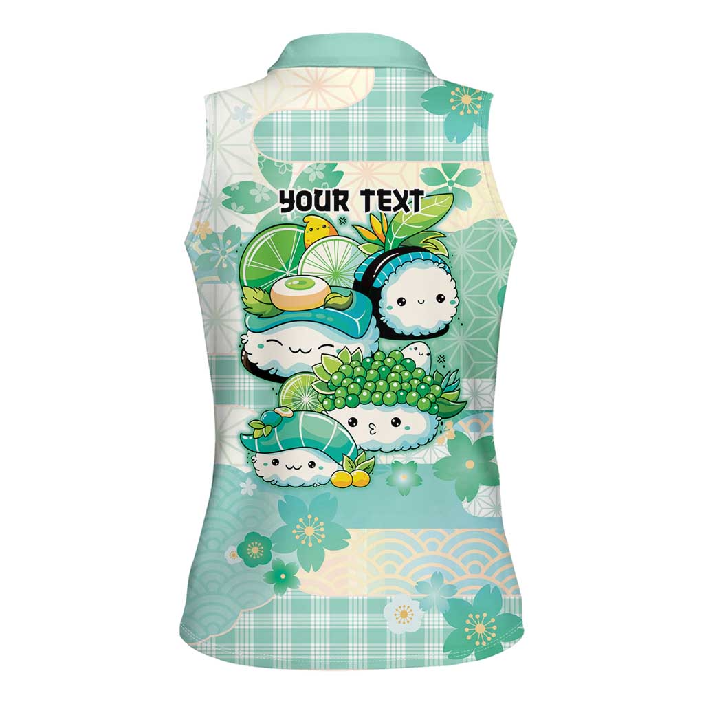 Personalized Japanese Kawaii Sushi Women Sleeveless Polo Shirt Green Wagara Palaka This Is How I Roll LT9 - Polynesian Pride