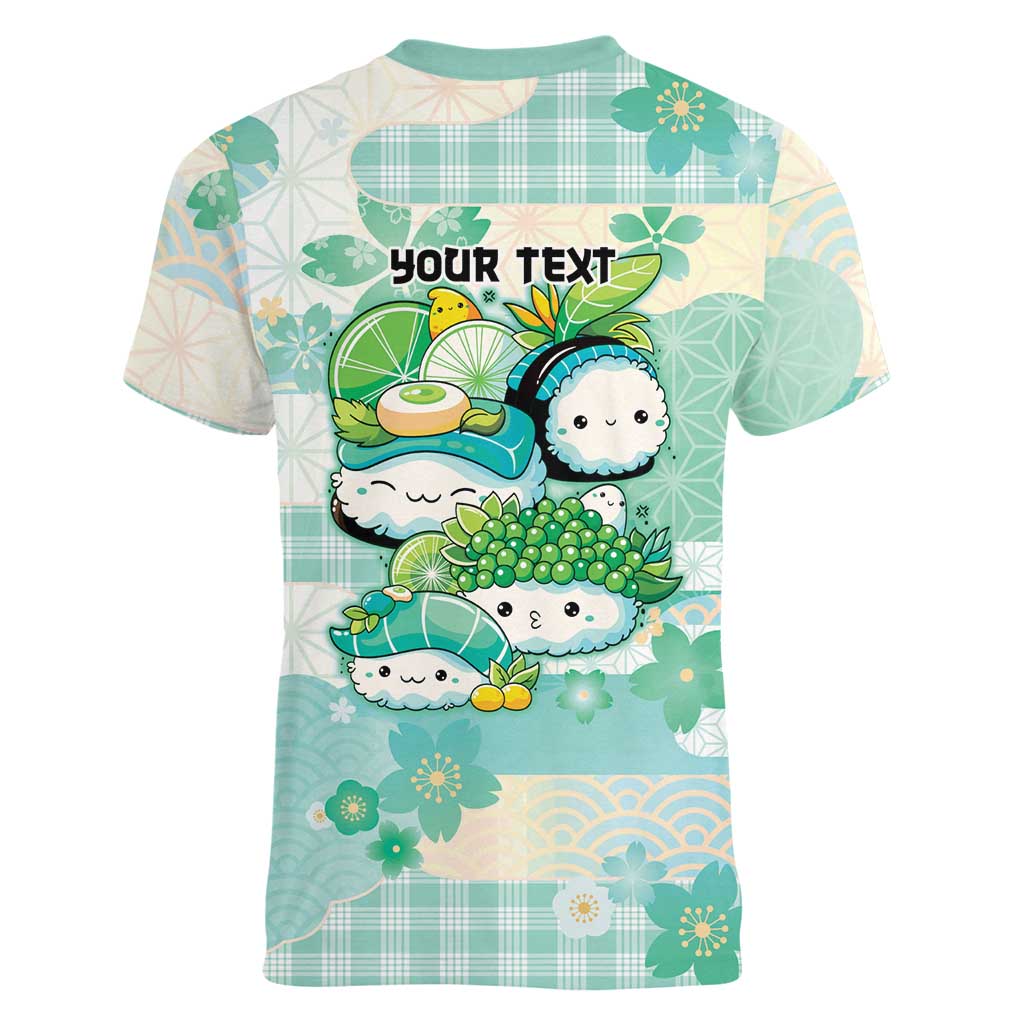 Personalized Japanese Kawaii Sushi Women V-Neck T-Shirt Green Wagara Palaka This Is How I Roll LT9 - Polynesian Pride