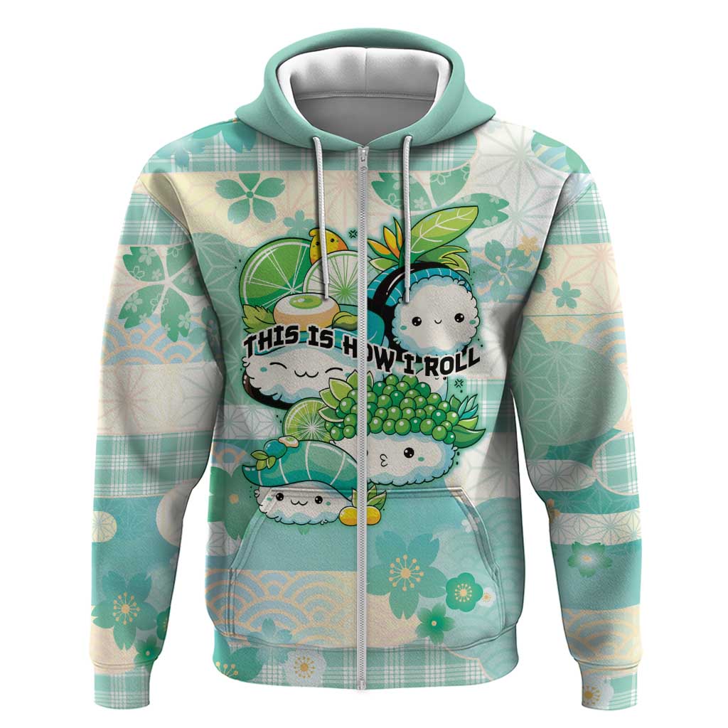 Personalized Japanese Kawaii Sushi Zip Hoodie Green Wagara Palaka This Is How I Roll LT9 Zip Hoodie Green - Polynesian Pride