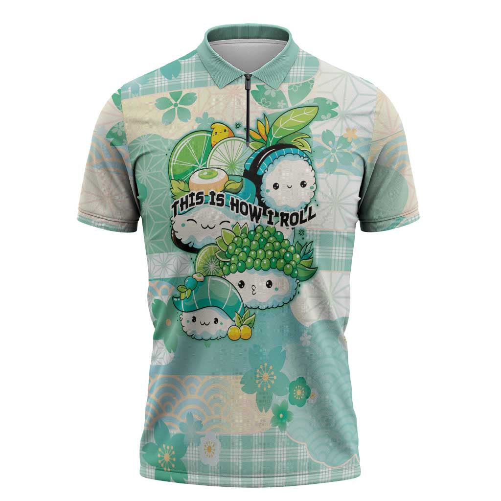 Personalized Japanese Kawaii Sushi Zipper Polo Shirt Green Wagara Palaka This Is How I Roll LT9 Green - Polynesian Pride