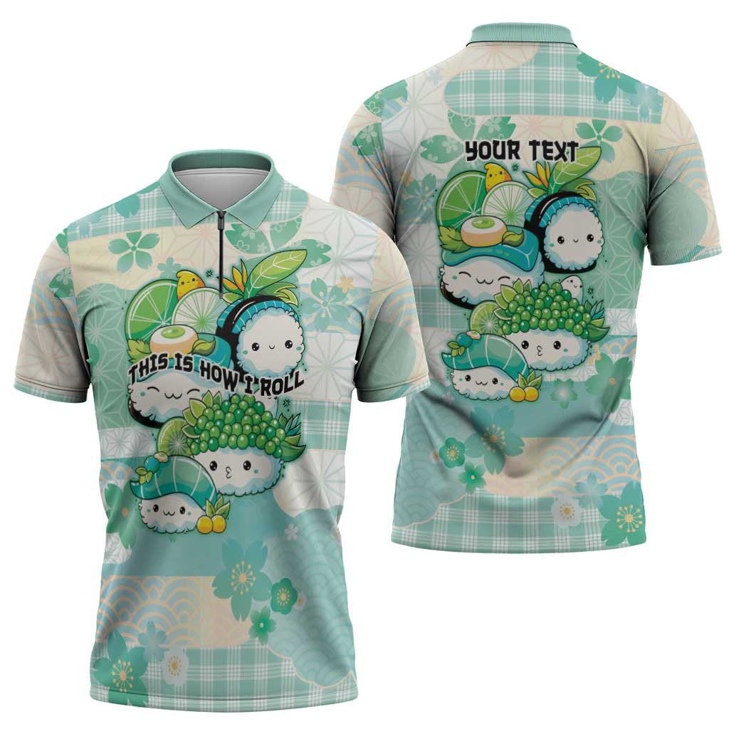 Personalized Japanese Kawaii Sushi Zipper Polo Shirt Green Wagara Palaka This Is How I Roll LT9 - Polynesian Pride