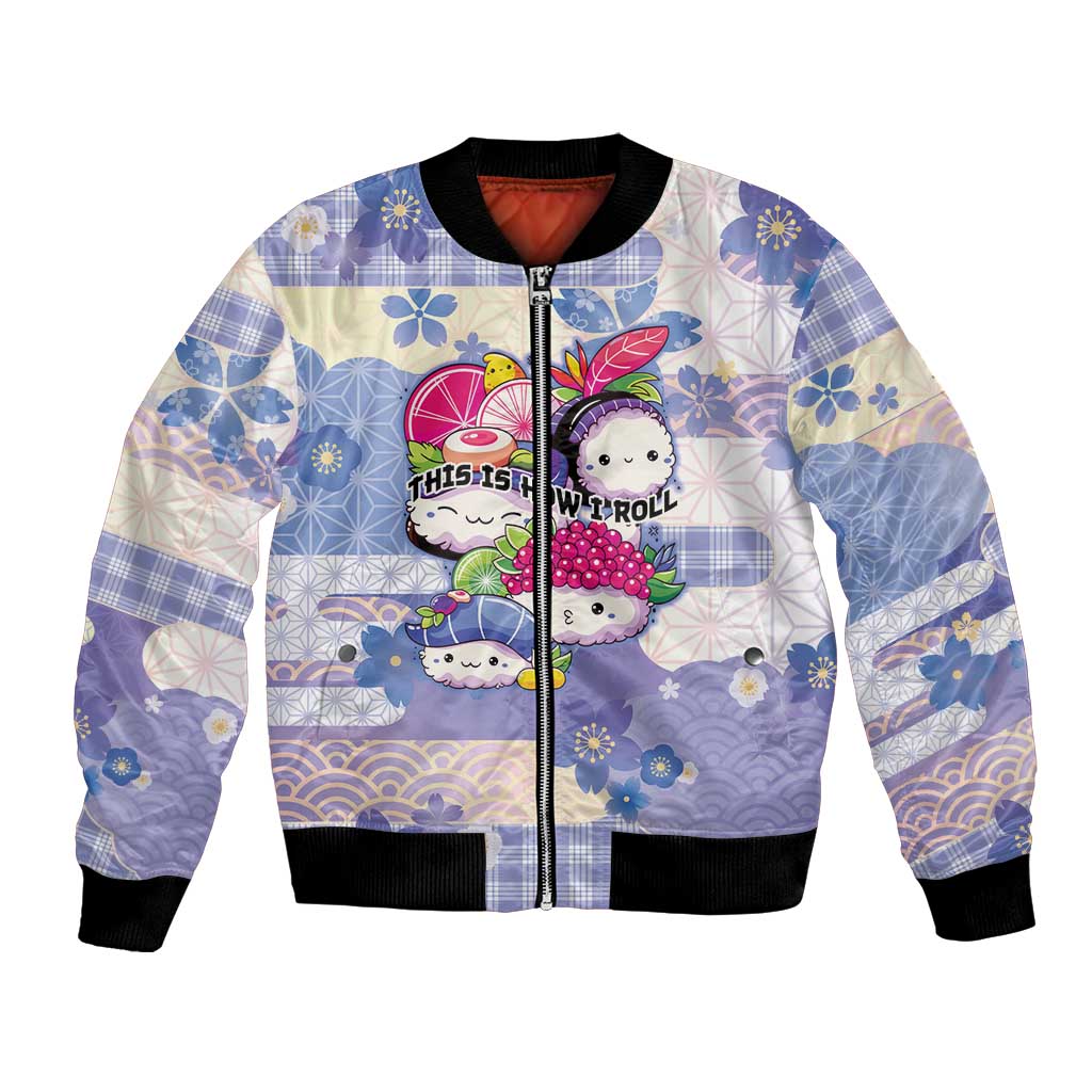 Personalized Japanese Kawaii Sushi Bomber Jacket Blue Wagara Palaka This Is How I Roll LT9 Unisex Blue - Polynesian Pride