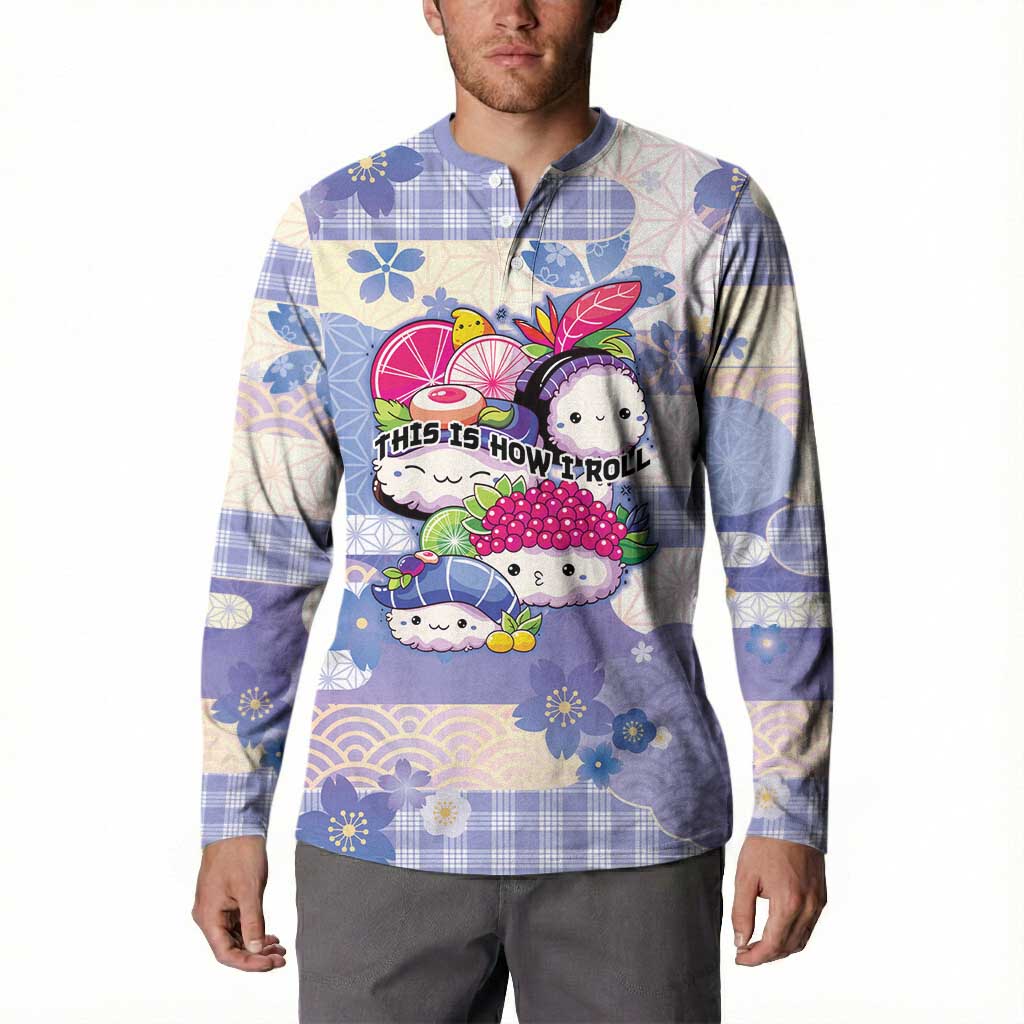 Personalized Japanese Kawaii Sushi Button Sweatshirt Blue Wagara Palaka This Is How I Roll LT9 - Polynesian Pride