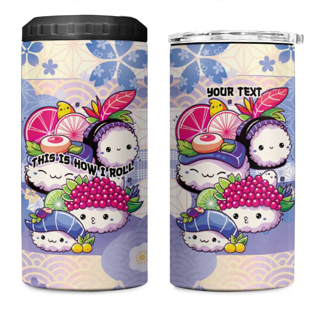 Personalized Japanese Kawaii Sushi 4 in 1 Can Cooler Tumbler Blue Wagara Palaka This Is How I Roll LT9 One Size: 16 oz Blue - Polynesian Pride