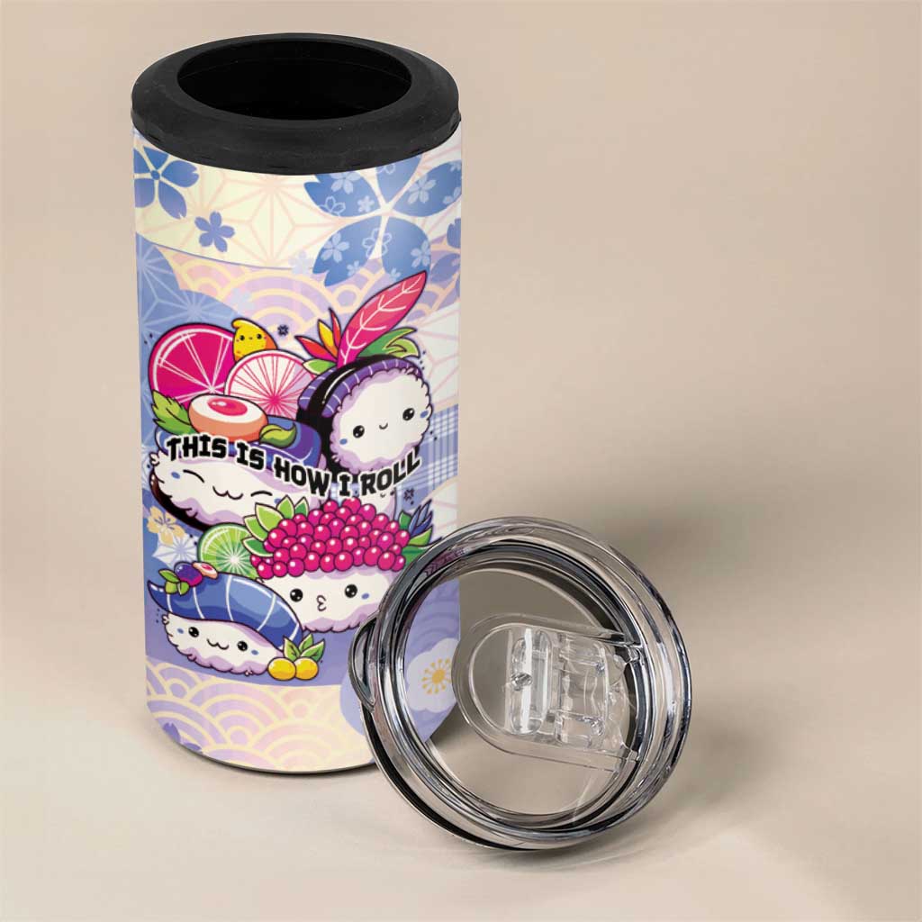 Personalized Japanese Kawaii Sushi 4 in 1 Can Cooler Tumbler Blue Wagara Palaka This Is How I Roll LT9 - Polynesian Pride