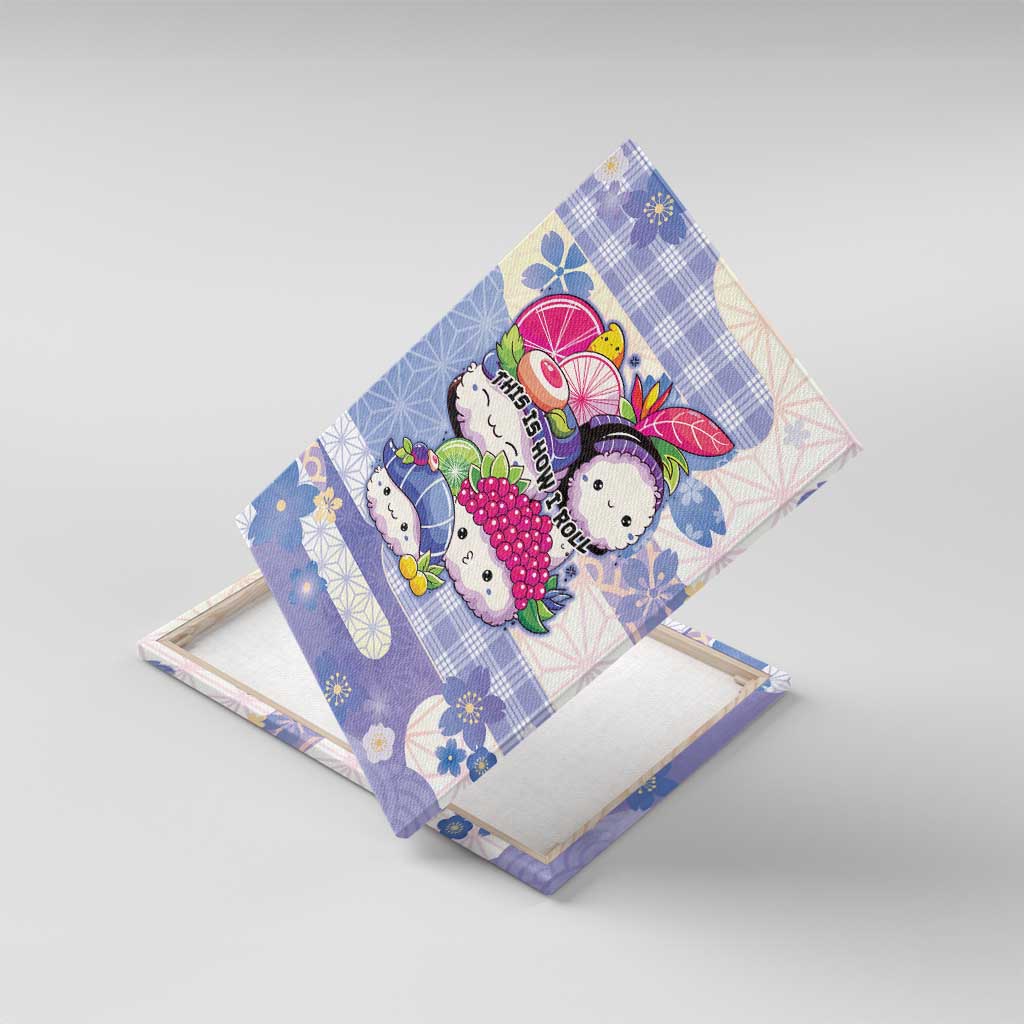 Japanese Kawaii Sushi Canvas Wall Art Blue Wagara Palaka This Is How I Roll LT9 With Frame Blue - Polynesian Pride