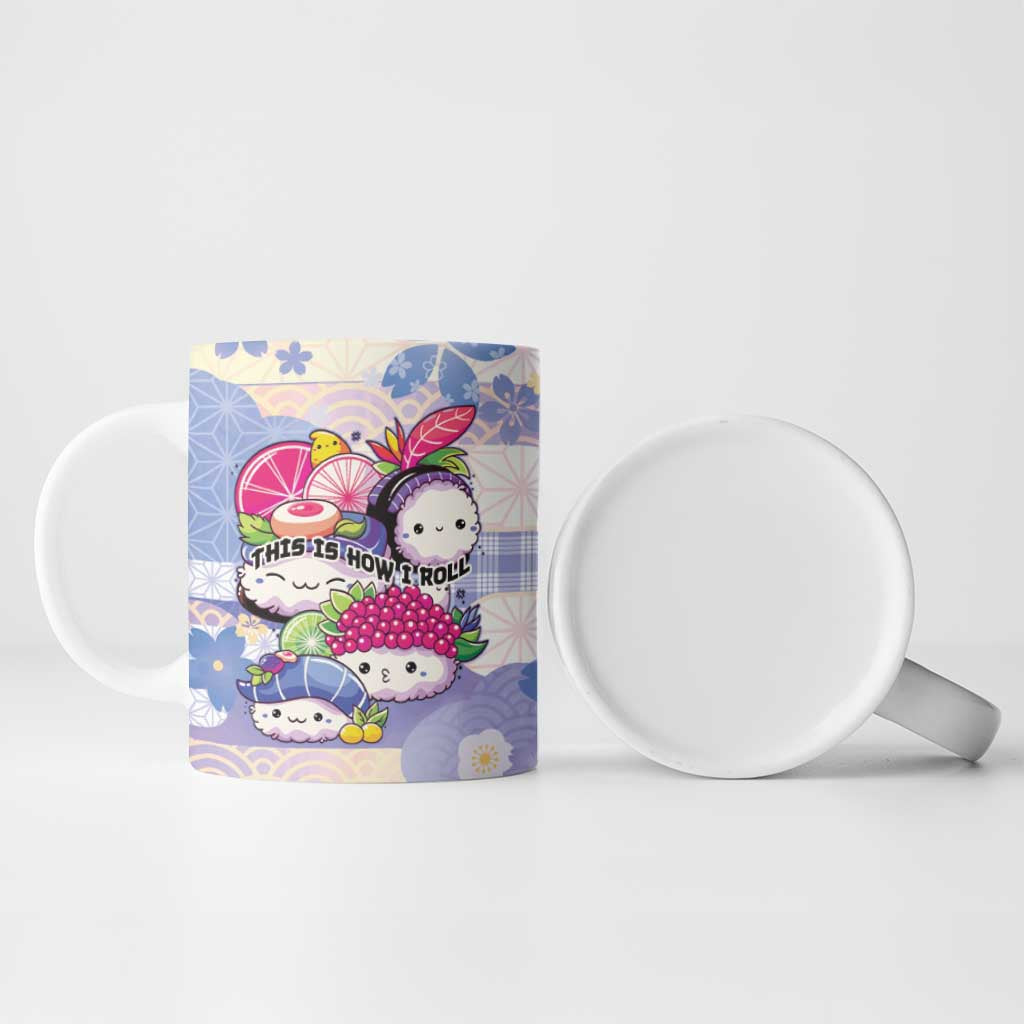 Personalized Japanese Kawaii Sushi Ceramic Mug Blue Wagara Palaka This Is How I Roll LT9 - Polynesian Pride