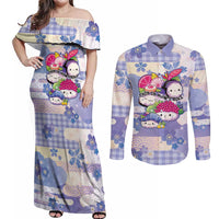 Personalized Japanese Kawaii Sushi Couples Matching Off Shoulder Maxi Dress and Long Sleeve Button Shirt Blue Wagara Palaka This Is How I Roll