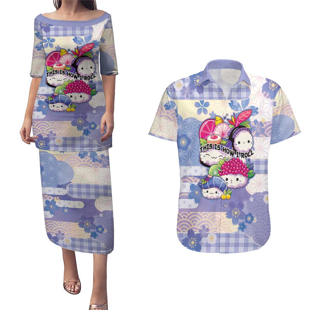 Personalized Japanese Kawaii Sushi Couples Matching Puletasi and Hawaiian Shirt Blue Wagara Palaka This Is How I Roll LT9 Blue - Polynesian Pride