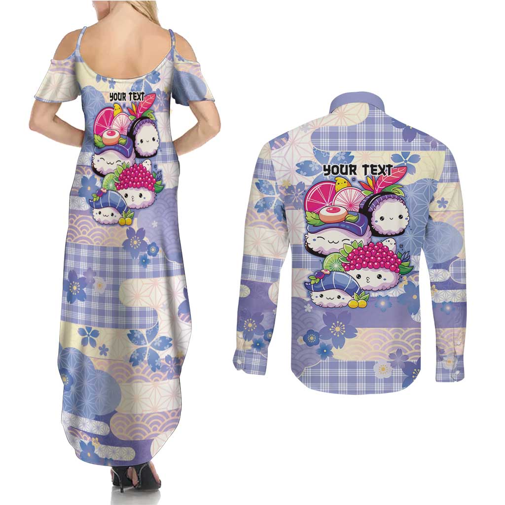 Personalized Japanese Kawaii Sushi Couples Matching Summer Maxi Dress and Long Sleeve Button Shirt Blue Wagara Palaka This Is How I Roll