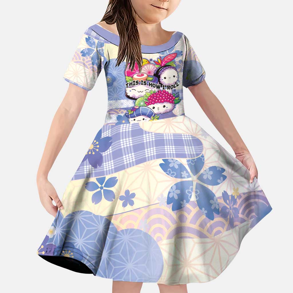 Personalized Japanese Kawaii Sushi Family Matching Long Sleeve Bodycon Dress and Hawaiian Shirt Blue Wagara Palaka This Is How I Roll