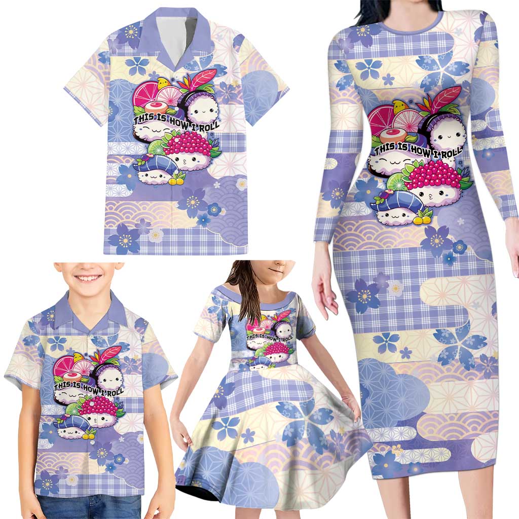 Personalized Japanese Kawaii Sushi Family Matching Long Sleeve Bodycon Dress and Hawaiian Shirt Blue Wagara Palaka This Is How I Roll LT9 - Polynesian Pride