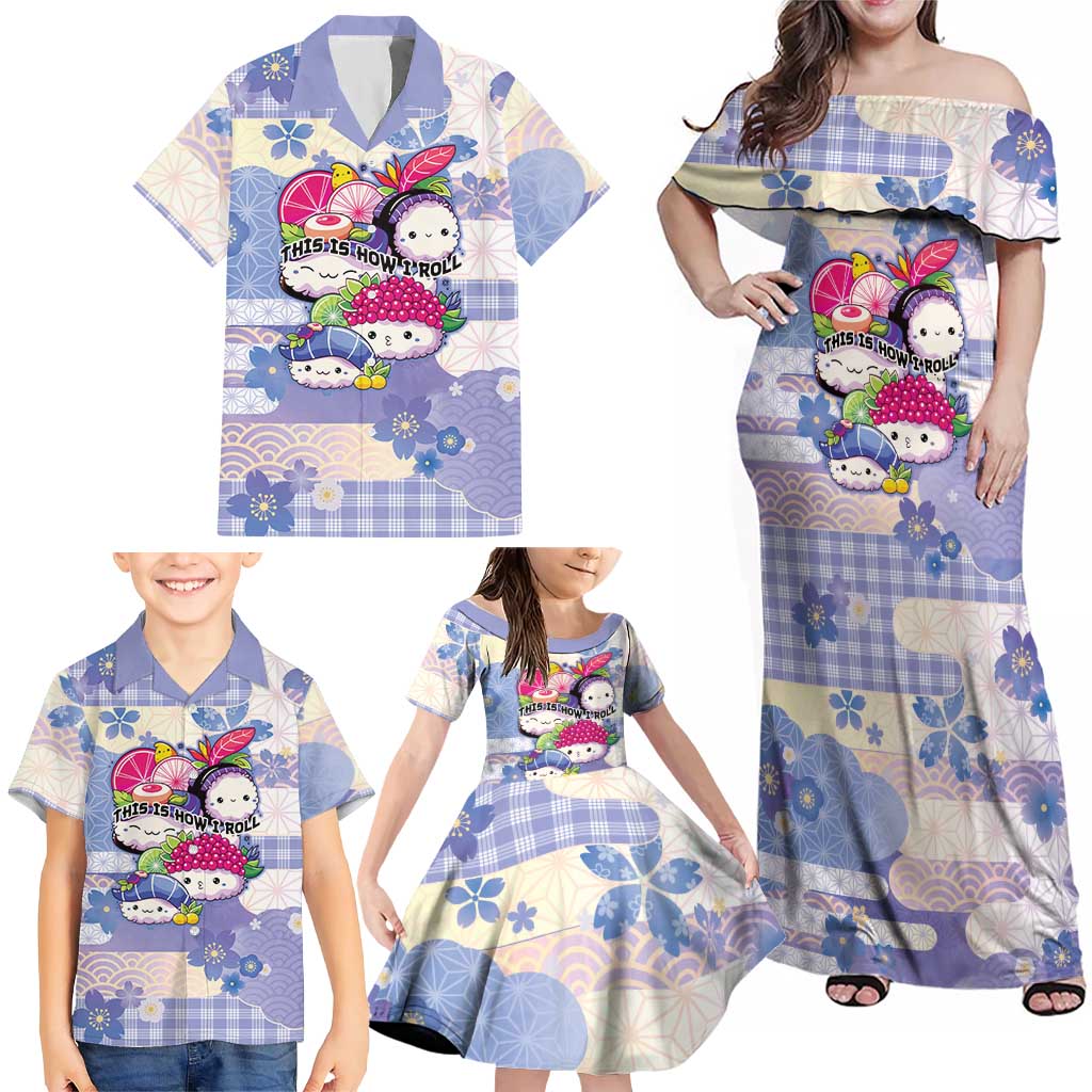 Personalized Japanese Kawaii Sushi Family Matching Off Shoulder Maxi Dress and Hawaiian Shirt Blue Wagara Palaka This Is How I Roll LT9 - Polynesian Pride