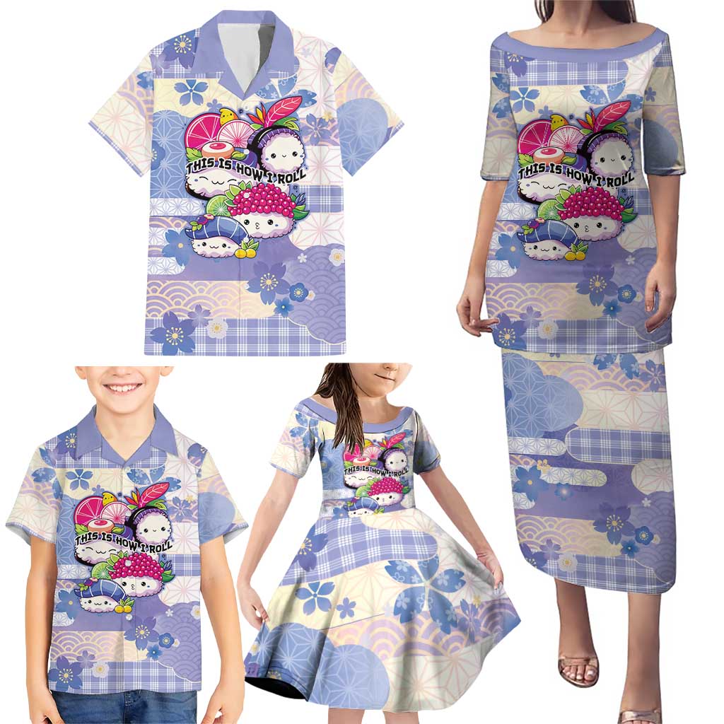 Personalized Japanese Kawaii Sushi Family Matching Puletasi and Hawaiian Shirt Blue Wagara Palaka This Is How I Roll LT9 - Polynesian Pride