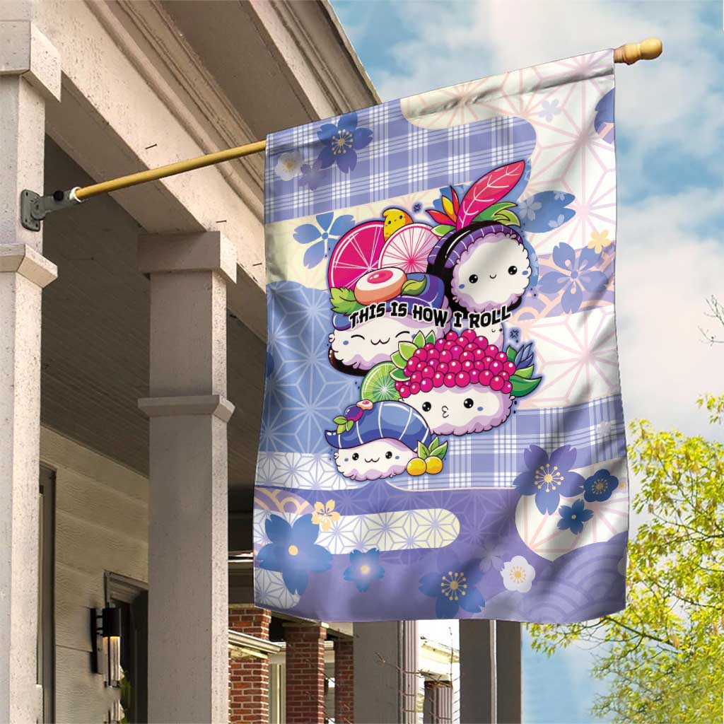 Japanese Kawaii Sushi Garden Flag Blue Wagara Palaka This Is How I Roll LT9 House Flag Blue - Polynesian Pride