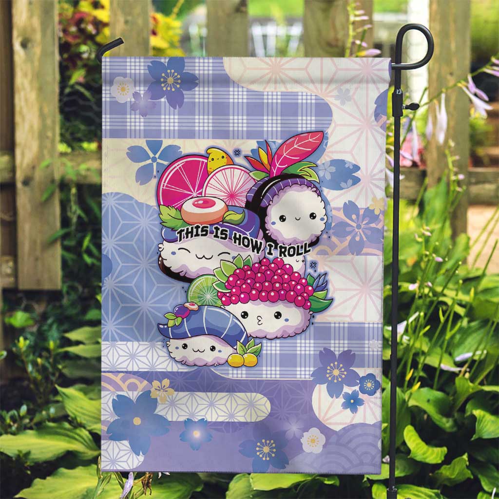 Japanese Kawaii Sushi Garden Flag Blue Wagara Palaka This Is How I Roll LT9 Garden Flag Blue - Polynesian Pride