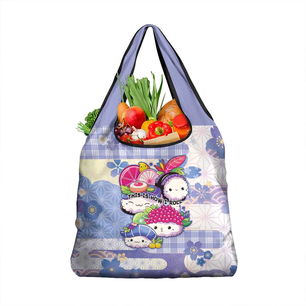 Japanese Kawaii Sushi Grocery Bag Blue Wagara Palaka This Is How I Roll LT9 1-pack One Size Blue - Polynesian Pride