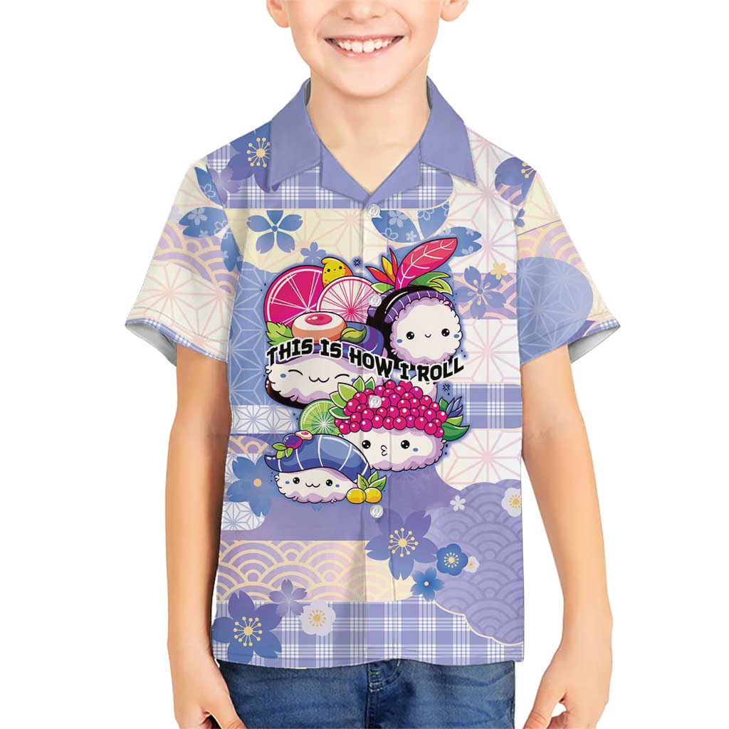 Personalized Japanese Kawaii Sushi Kid Hawaiian Shirt Blue Wagara Palaka This Is How I Roll LT9 Kid Blue - Polynesian Pride