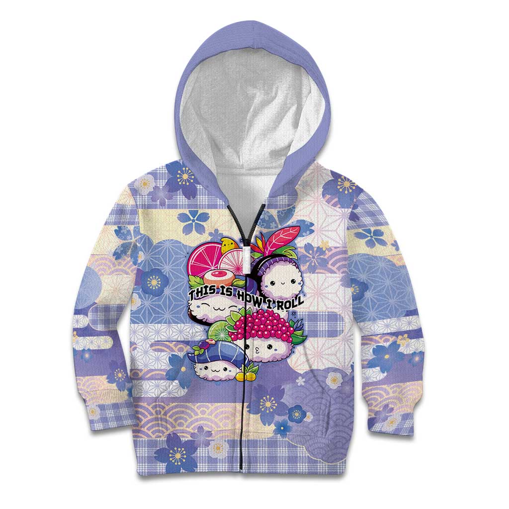 Personalized Japanese Kawaii Sushi Kid Hoodie Blue Wagara Palaka This Is How I Roll LT9 Zip Hoodie Blue - Polynesian Pride