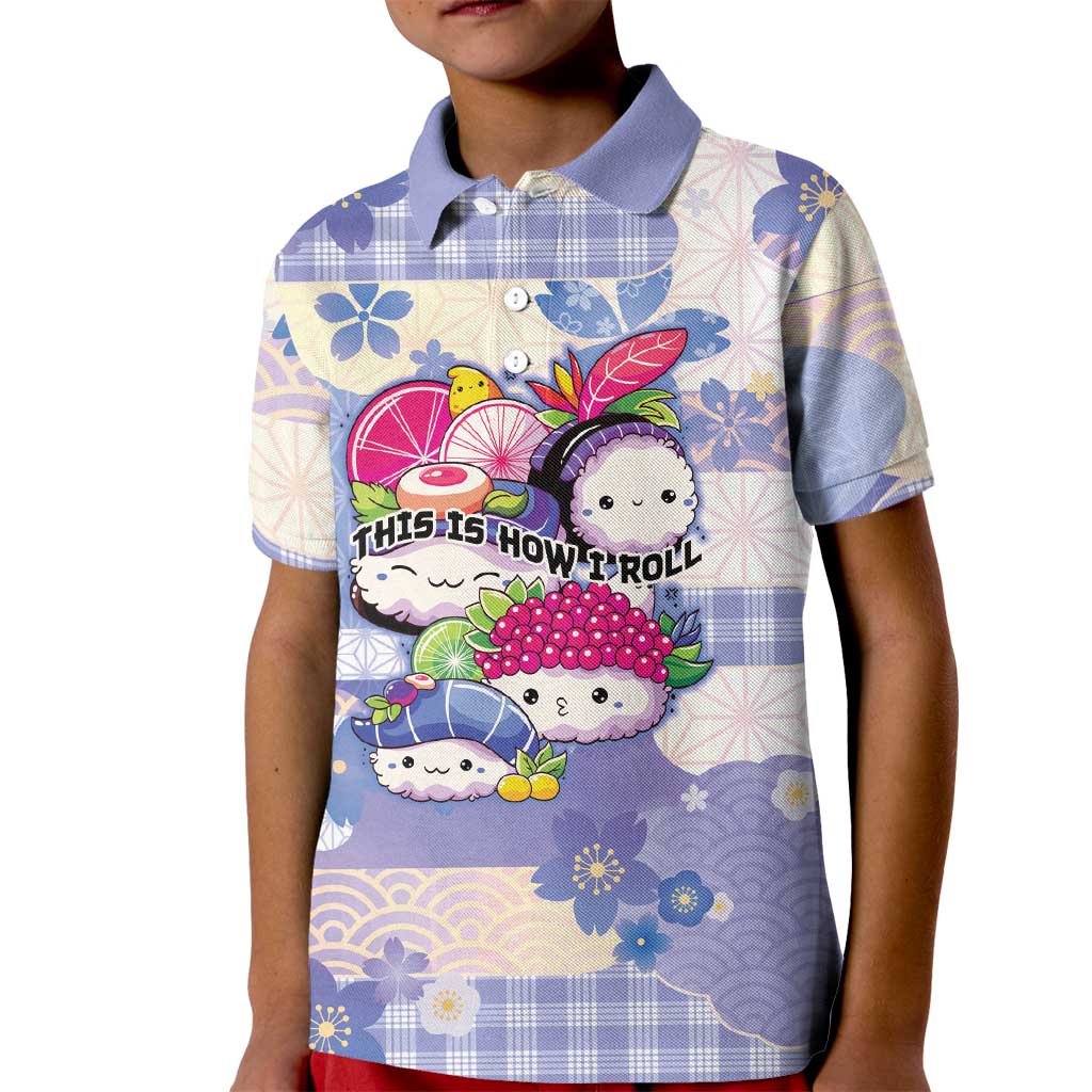 Personalized Japanese Kawaii Sushi Kid Polo Shirt Blue Wagara Palaka This Is How I Roll LT9 Kid Blue - Polynesian Pride