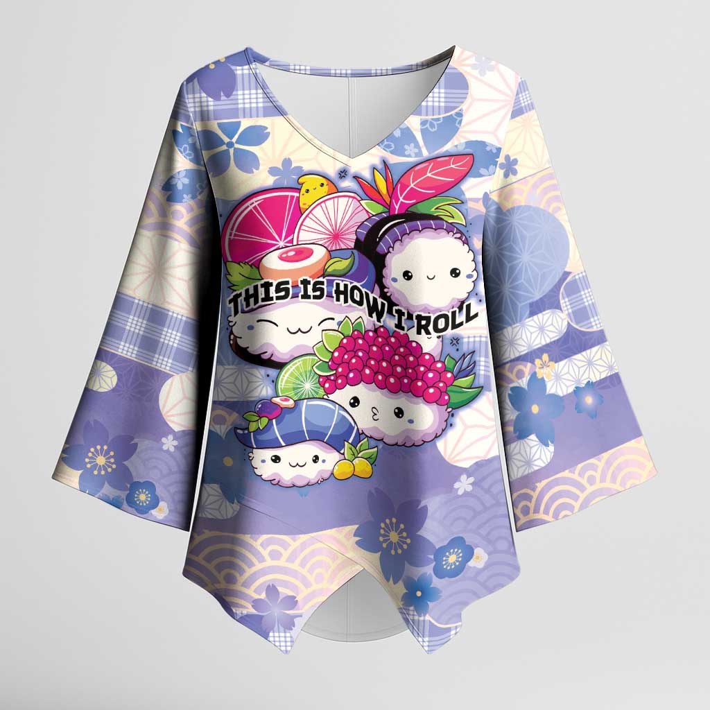 Personalized Japanese Kawaii Sushi Kimono Sleeve Blouse Blue Wagara Palaka This Is How I Roll LT9 Female Blue - Polynesian Pride
