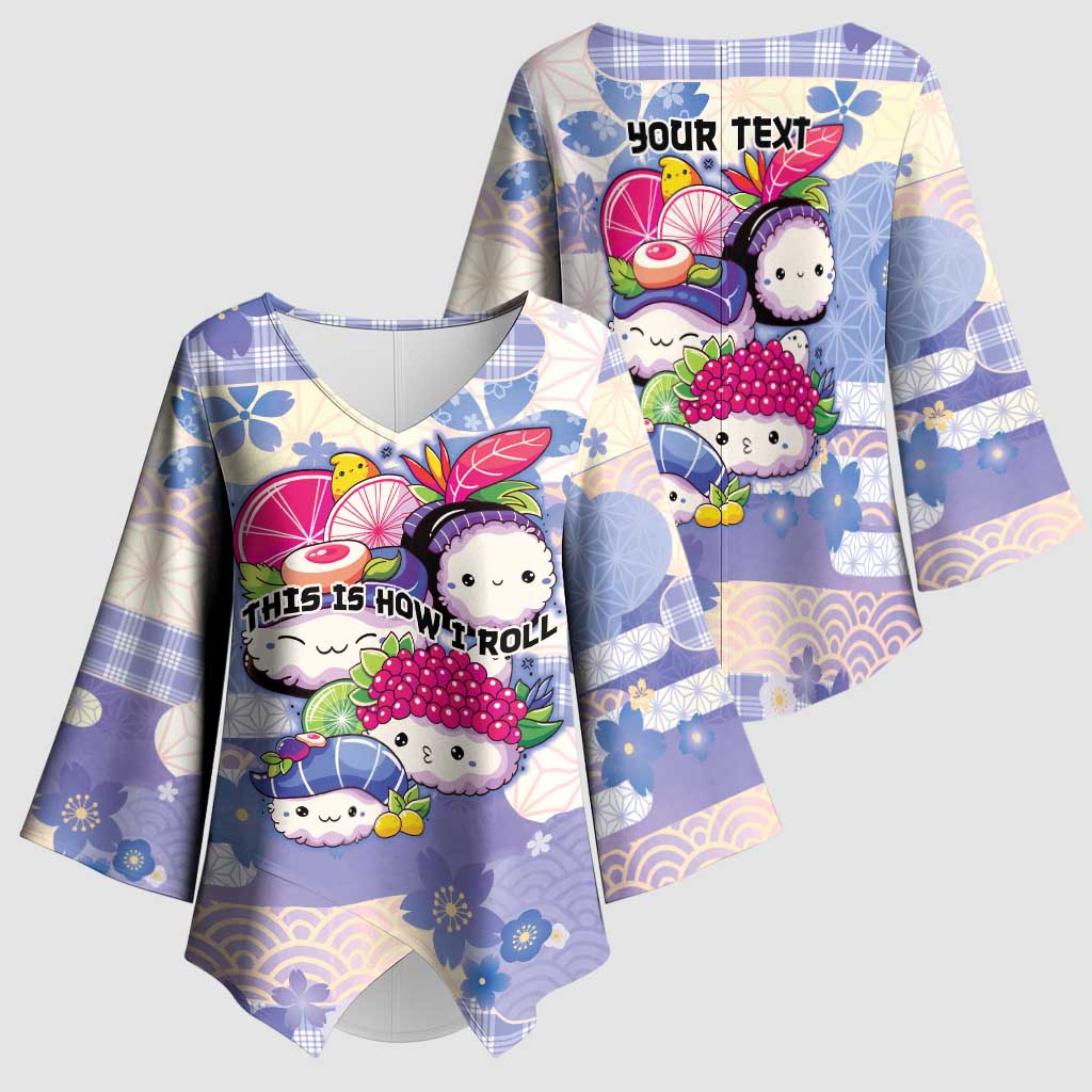 Personalized Japanese Kawaii Sushi Kimono Sleeve Blouse Blue Wagara Palaka This Is How I Roll LT9 - Polynesian Pride
