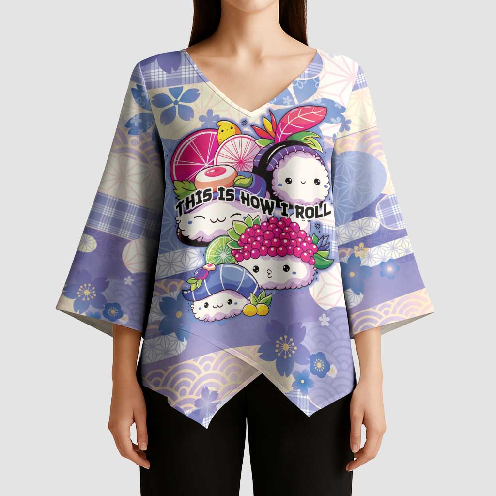Personalized Japanese Kawaii Sushi Kimono Sleeve Blouse Blue Wagara Palaka This Is How I Roll LT9 - Polynesian Pride