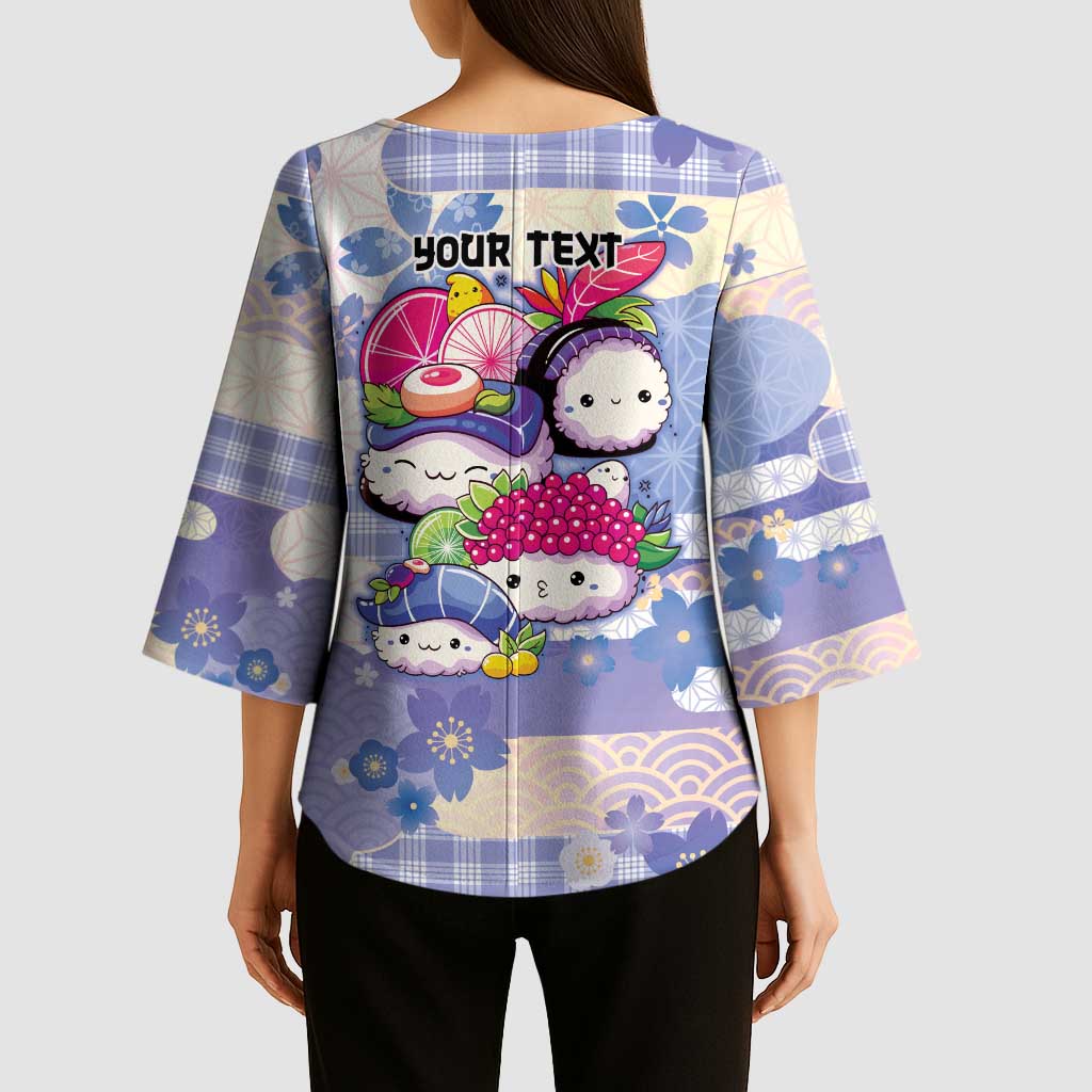 Personalized Japanese Kawaii Sushi Kimono Sleeve Blouse Blue Wagara Palaka This Is How I Roll LT9 - Polynesian Pride