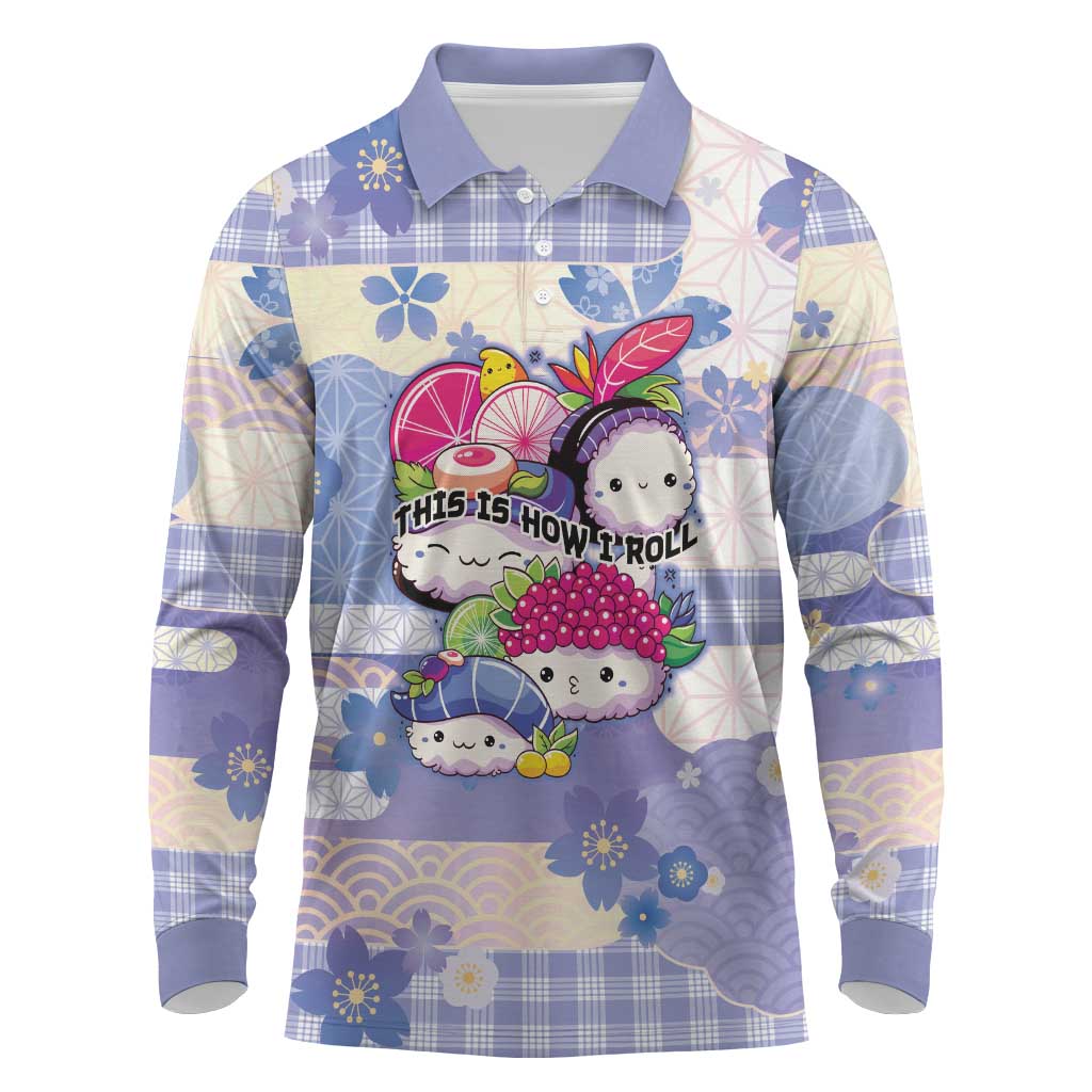 Personalized Japanese Kawaii Sushi Long Sleeve Polo Shirt Blue Wagara Palaka This Is How I Roll LT9 Blue - Polynesian Pride