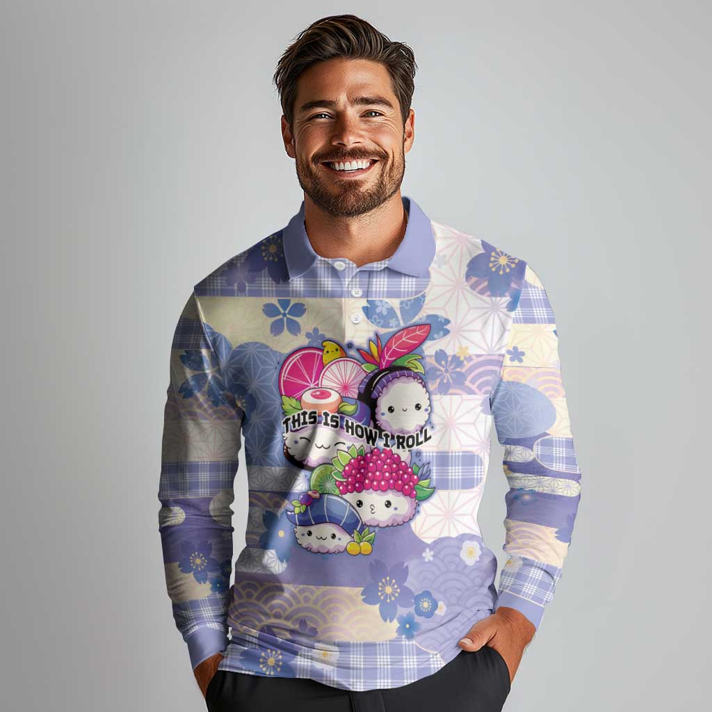 Personalized Japanese Kawaii Sushi Long Sleeve Polo Shirt Blue Wagara Palaka This Is How I Roll LT9 - Polynesian Pride