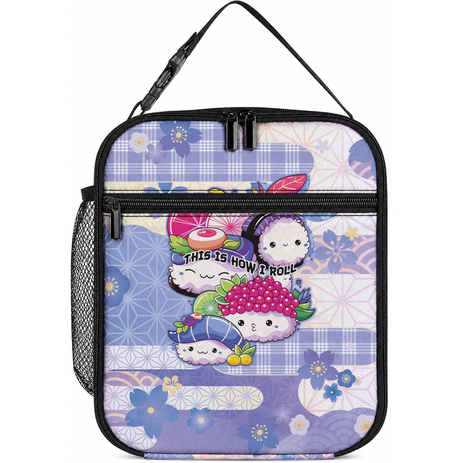 Japanese Kawaii Sushi Lunch Bag Blue Wagara Palaka This Is How I Roll LT9 10.2 × 8.3 × 4.3 inch Blue - Polynesian Pride