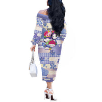 Personalized Japanese Kawaii Sushi Off The Shoulder Long Sleeve Dress Blue Wagara Palaka This Is How I Roll LT9 - Polynesian Pride