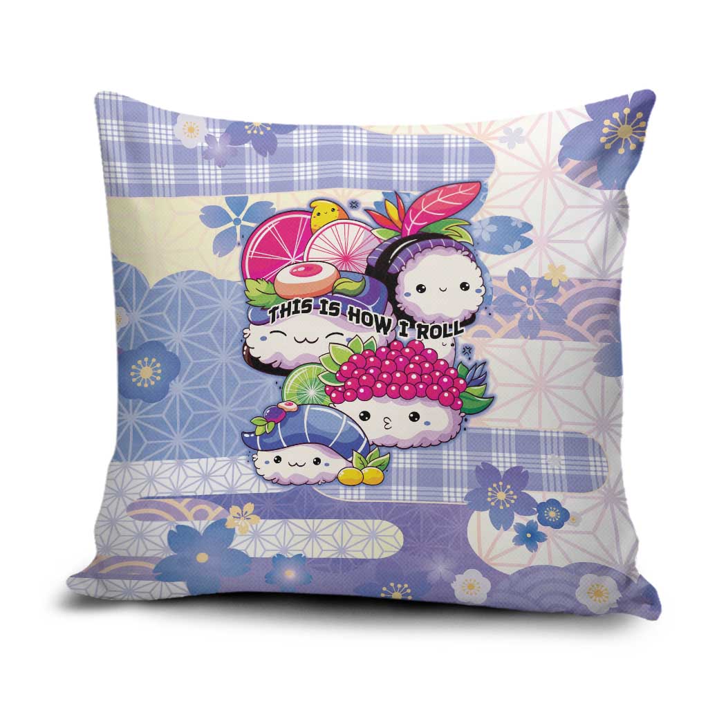 Japanese Kawaii Sushi Pillow Cover Blue Wagara Palaka This Is How I Roll LT9 Blue - Polynesian Pride