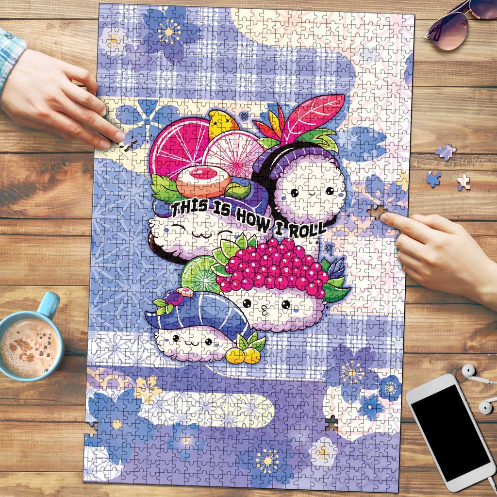 Japanese Kawaii Sushi Puzzle Blue Wagara Palaka This Is How I Roll LT9 Blue - Polynesian Pride