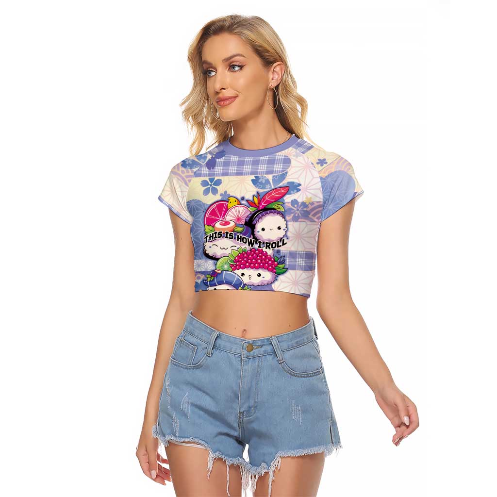 Personalized Japanese Kawaii Sushi Raglan Cropped T Shirt Blue Wagara Palaka This Is How I Roll LT9 Female Blue - Polynesian Pride
