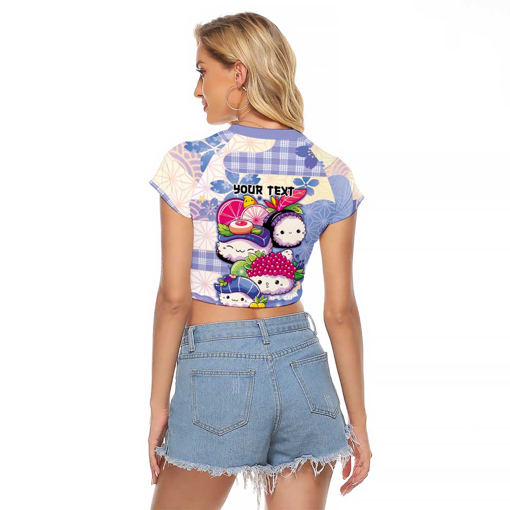 Personalized Japanese Kawaii Sushi Raglan Cropped T Shirt Blue Wagara Palaka This Is How I Roll LT9 - Polynesian Pride