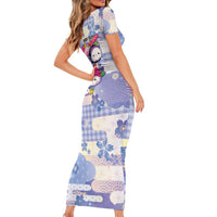 Personalized Japanese Kawaii Sushi Short Sleeve Bodycon Dress Blue Wagara Palaka This Is How I Roll LT9 - Polynesian Pride