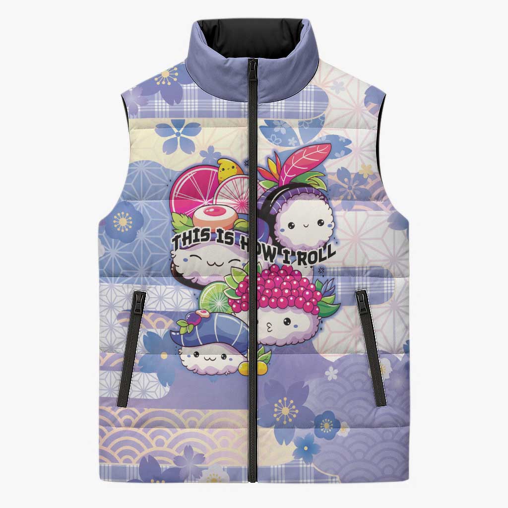 Personalized Japanese Kawaii Sushi Sleeveless Puffer Jacket Blue Wagara Palaka This Is How I Roll