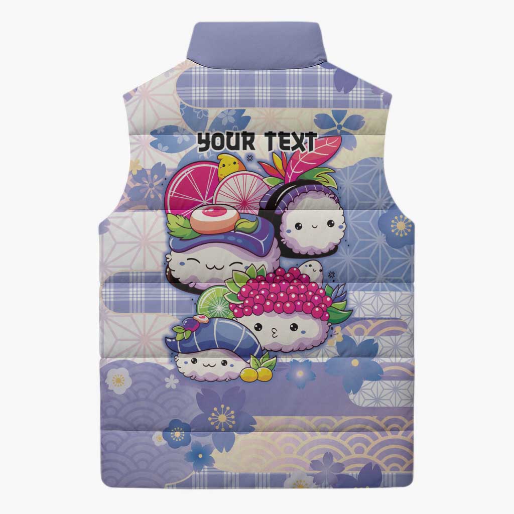Personalized Japanese Kawaii Sushi Sleeveless Puffer Jacket Blue Wagara Palaka This Is How I Roll