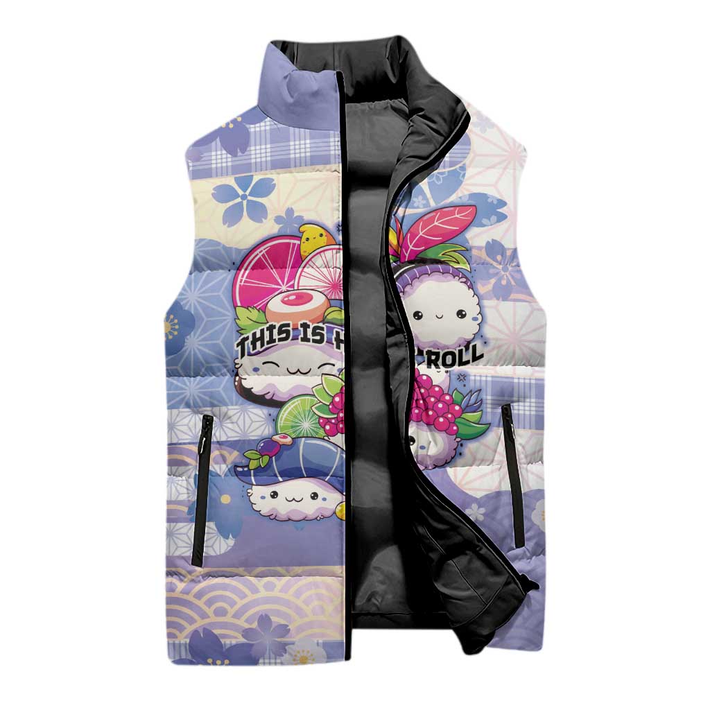 Personalized Japanese Kawaii Sushi Sleeveless Puffer Jacket Blue Wagara Palaka This Is How I Roll