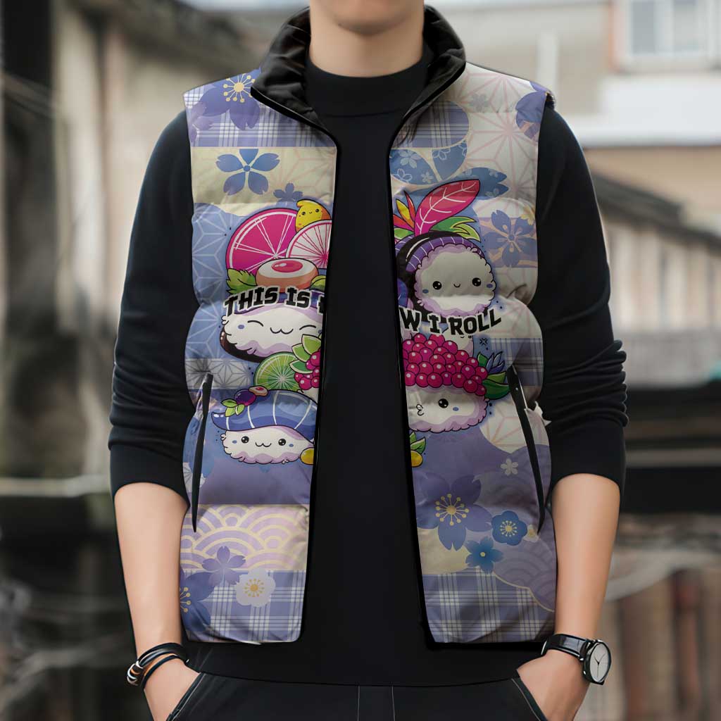 Personalized Japanese Kawaii Sushi Sleeveless Puffer Jacket Blue Wagara Palaka This Is How I Roll
