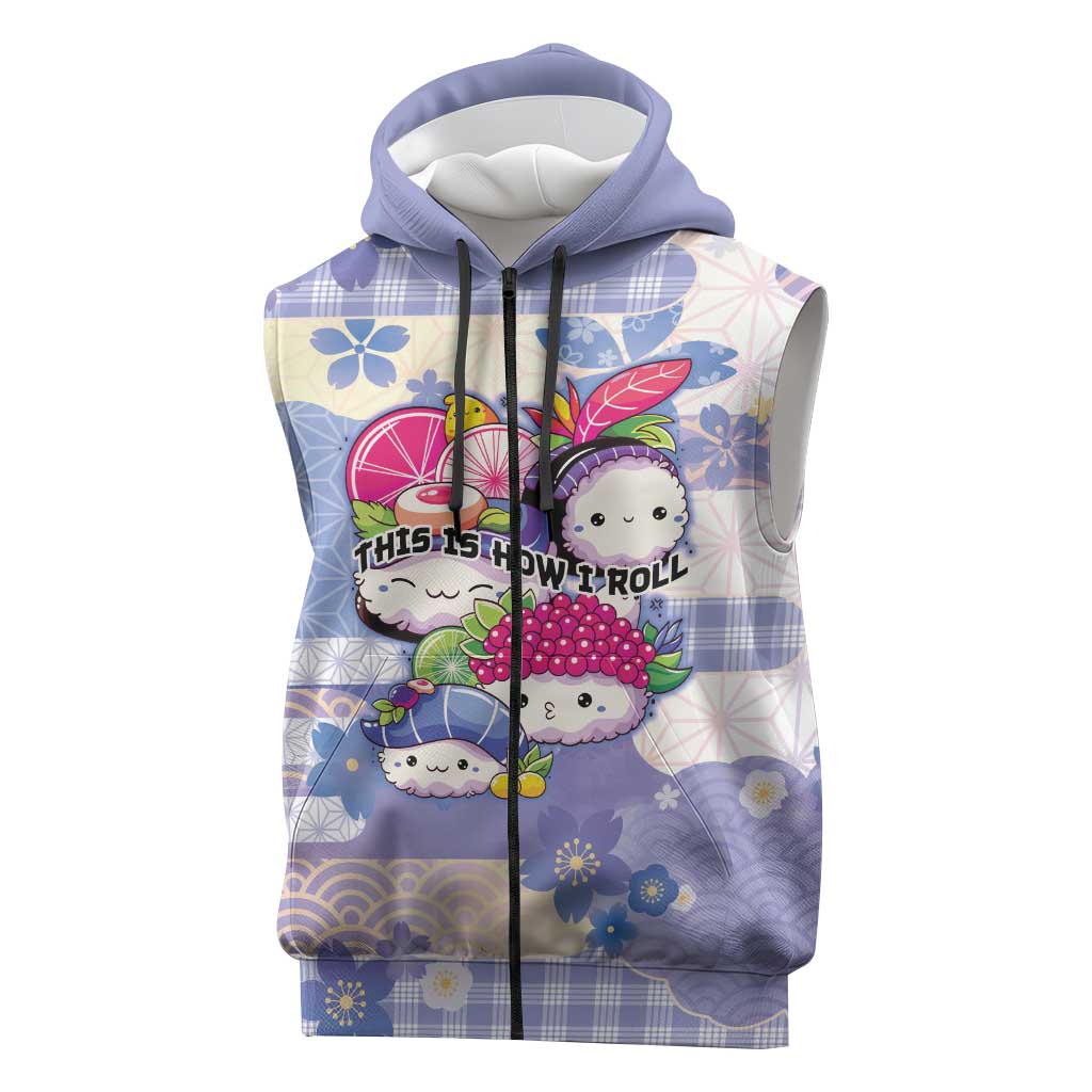 Personalized Japanese Kawaii Sushi Sleeveless Zip Hoodie Blue Wagara Palaka This Is How I Roll LT9 Blue - Polynesian Pride