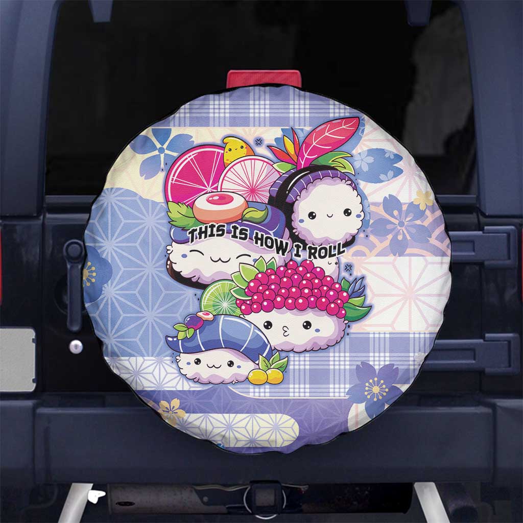 Japanese Kawaii Sushi Spare Tire Cover Blue Wagara Palaka This Is How I Roll LT9 No hole Blue - Polynesian Pride
