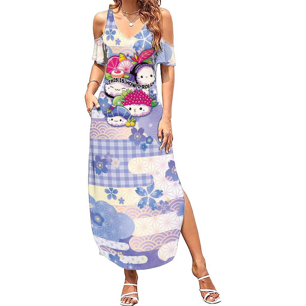 Personalized Japanese Kawaii Sushi Summer Maxi Dress Blue Wagara Palaka This Is How I Roll LT9 Women Blue - Polynesian Pride